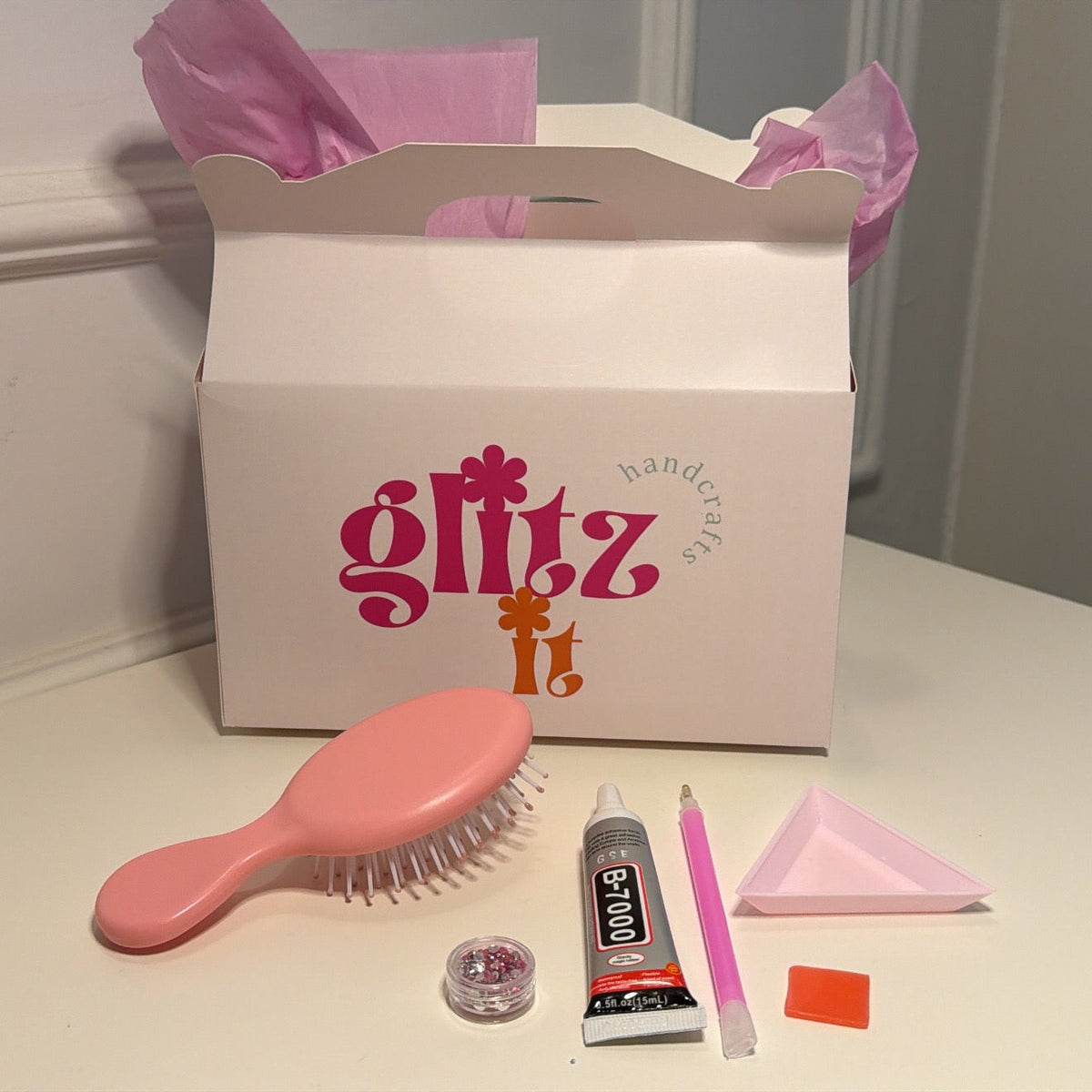Hair brush bedazzle kit